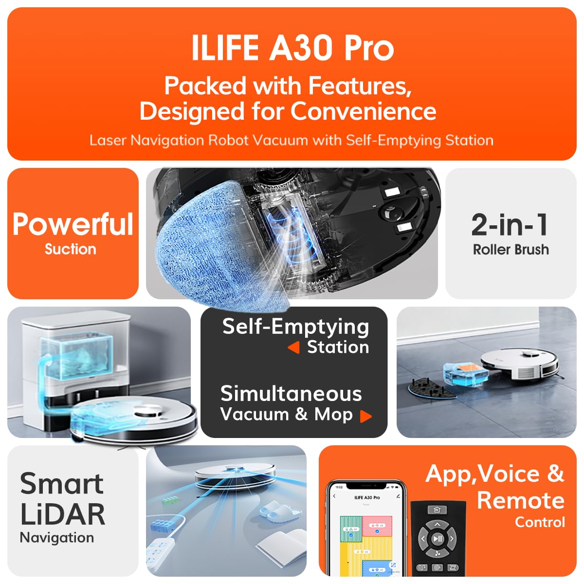 ILIFE A30 Pro Robotic Vacuum Cleaner with Self-Empty Station